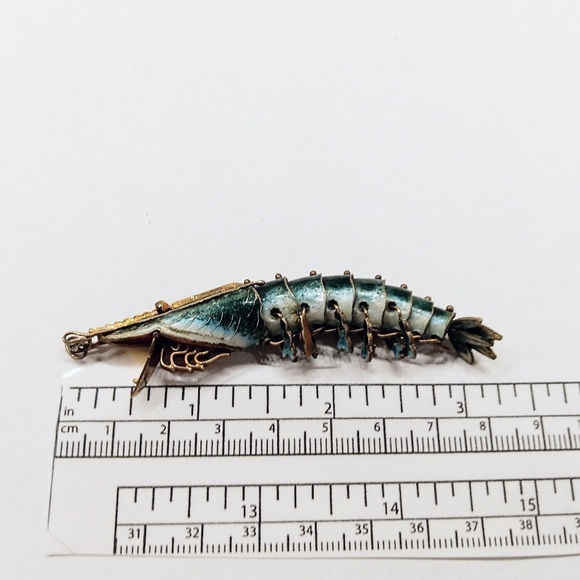 Antique RARE Silver Guilloche Enamel Articulated Shrimp Prawn Pendant - Picture 7 of 10
